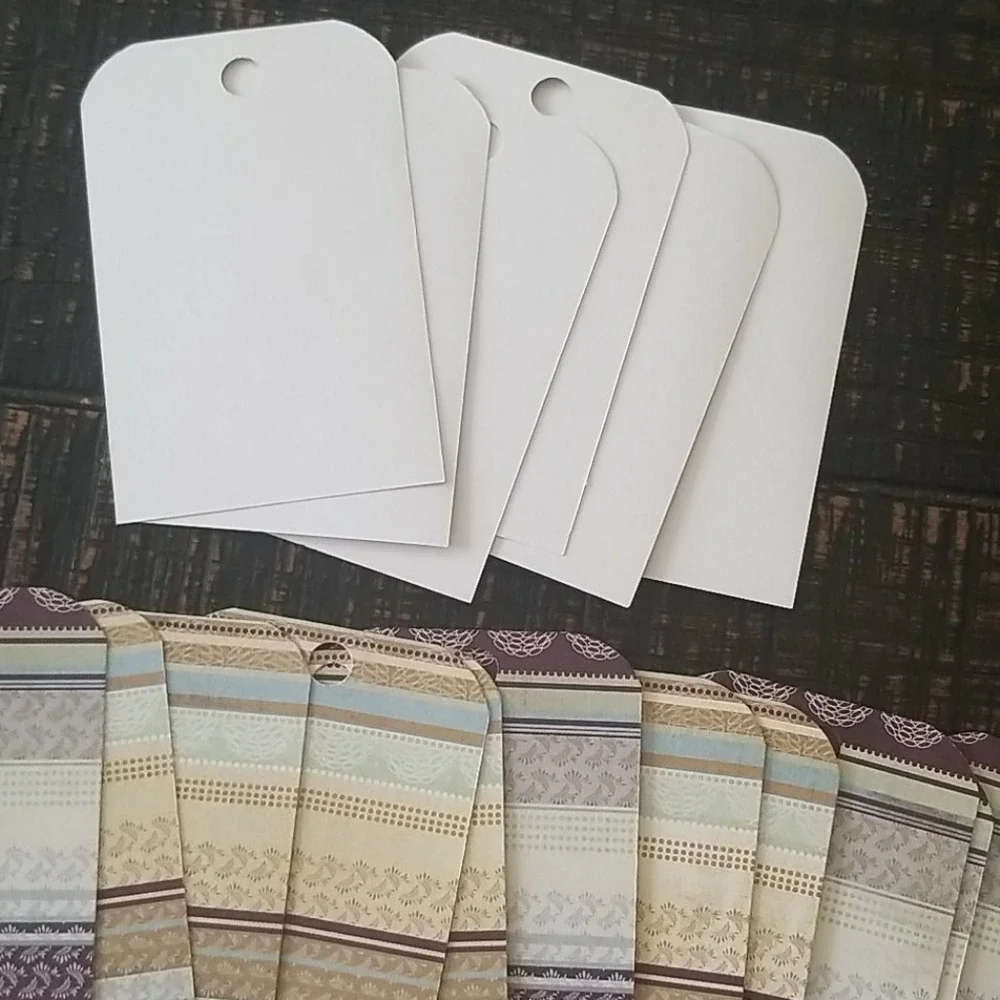 54 Handcut Rounded Corners Blank Back Mixed Print Cardstock Gift Tags